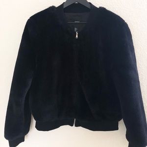 Black Forever21 faux fur bomber jacket